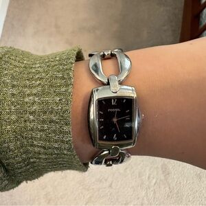 Fossil Silver Bracelet Watch with Black Dial